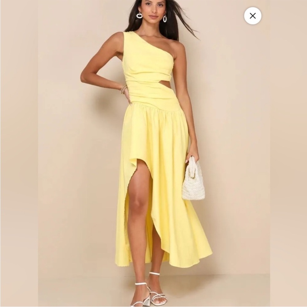 Lulu's Vibrant Yellow Sundress with One Shoulder Neckline and Sleeveless Design